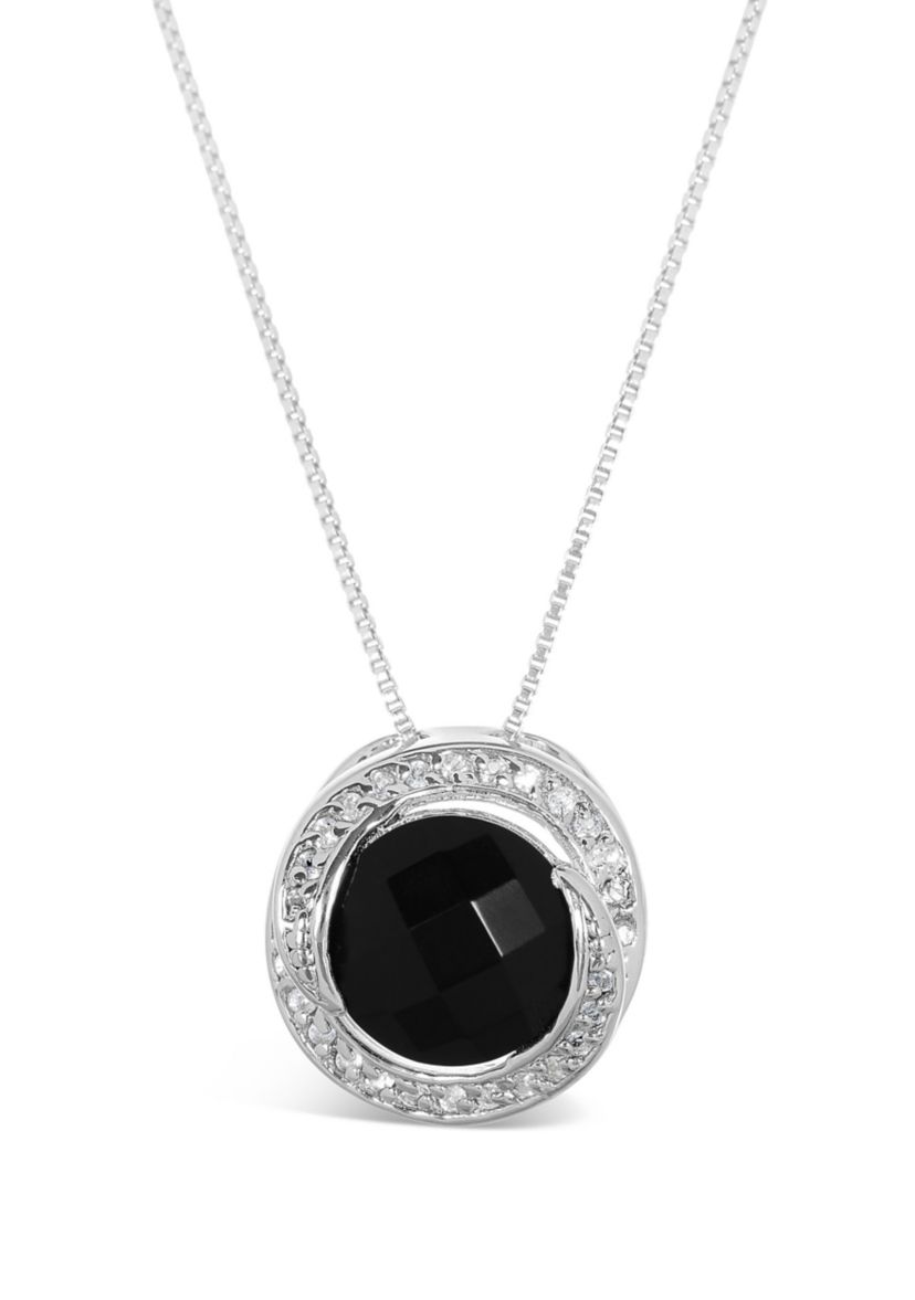 2 1/2 ct. t.w. Black Onyx and 1/2 ct. t.w. White Topaz Pendant Necklace in Sterling Silver