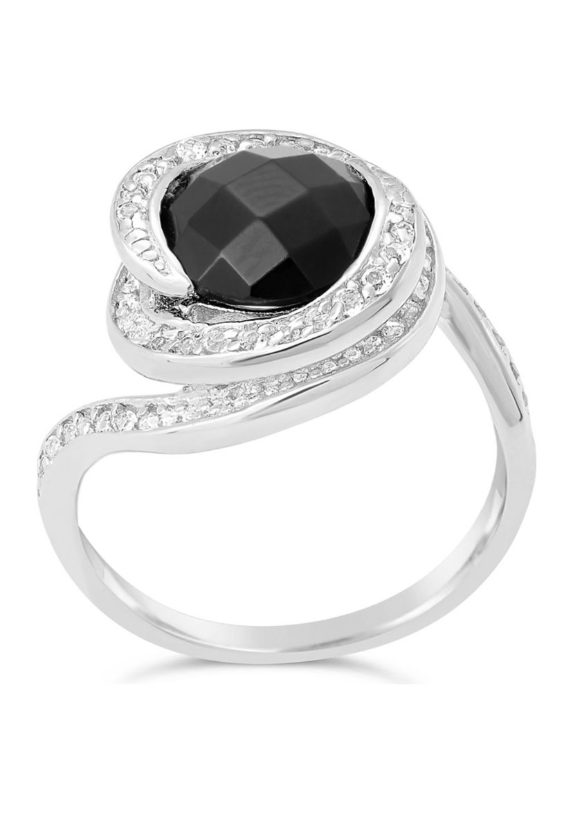 2 1/2 ct. t.w. Black Onyx and 1 ct. t.w. White Topaz Ring in Sterling Silver