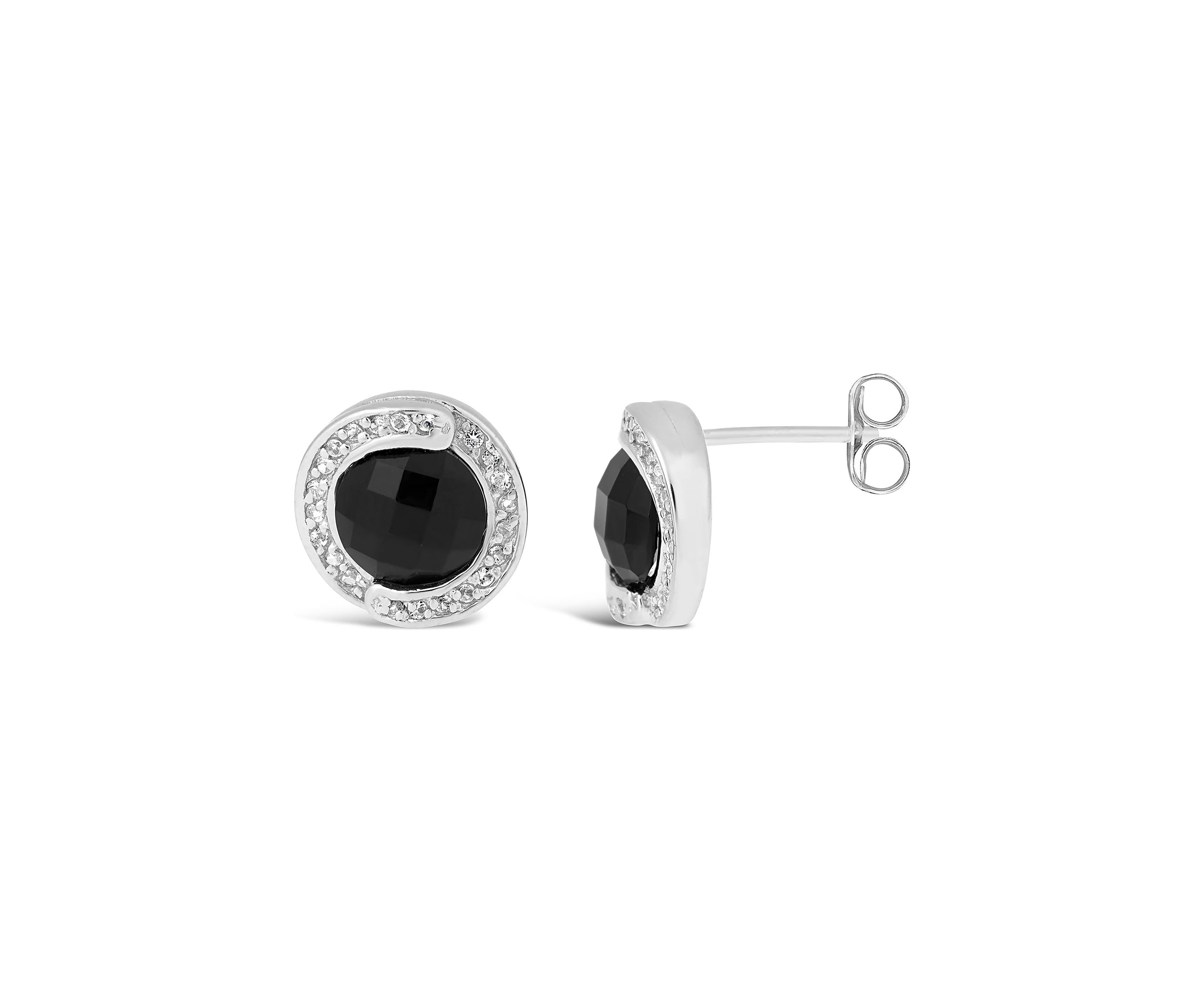 3 1/5 ct. t.w. Black Onyx and 3/4 ct. t.w. White Topaz Earrings in Sterling Silver