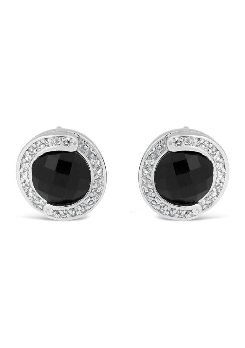 3 1/5 ct. t.w. Black Onyx and 3/4 ct. t.w. White Topaz Earrings in Sterling Silver