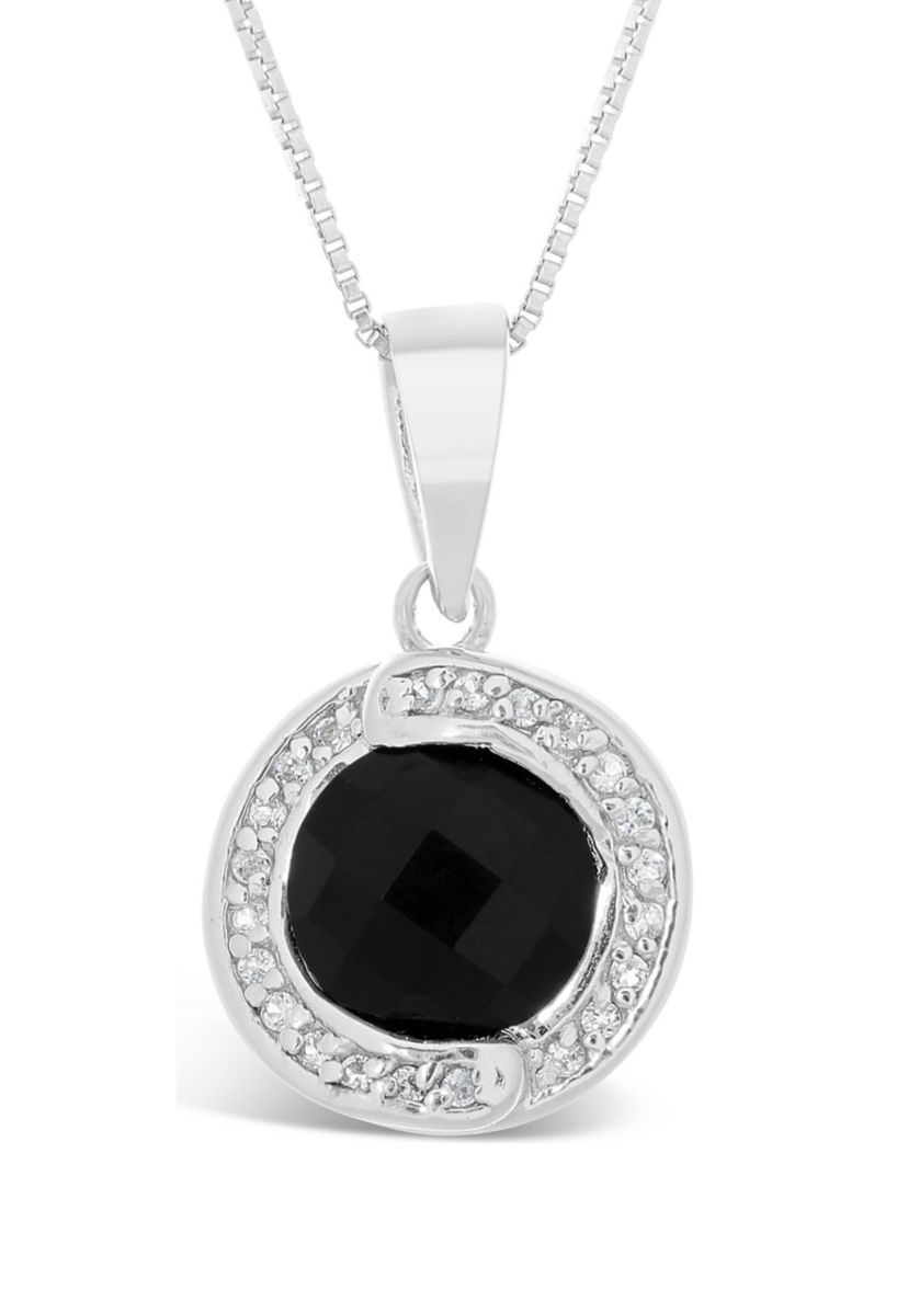 1.6 ct. t.w. Black Onyx and 3/8 ct. t.w. White Topaz Pendant Necklace in Sterling Silver