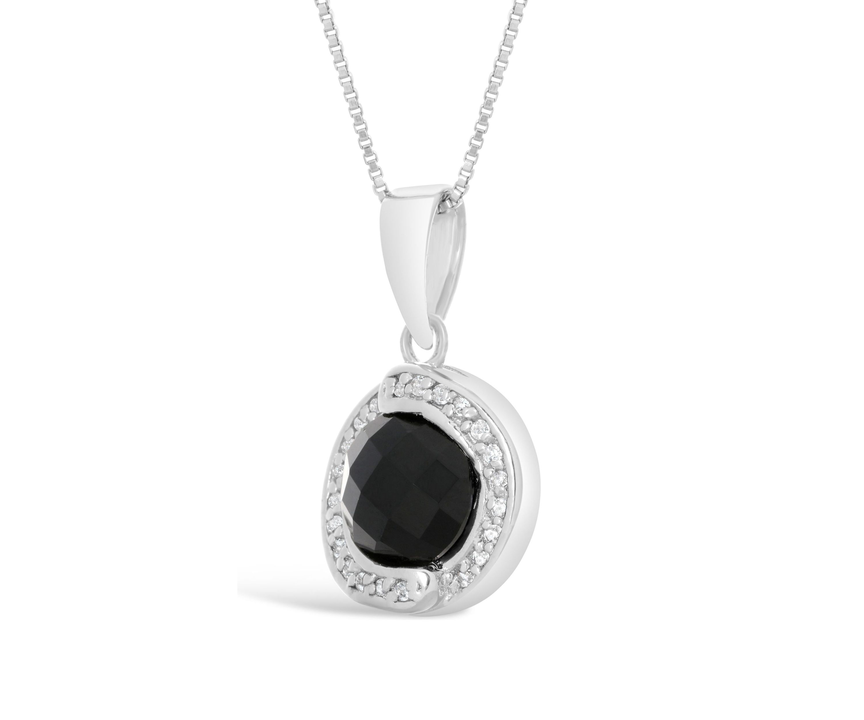 1.6 ct. t.w. Black Onyx and 3/8 ct. t.w. White Topaz Pendant Necklace in Sterling Silver