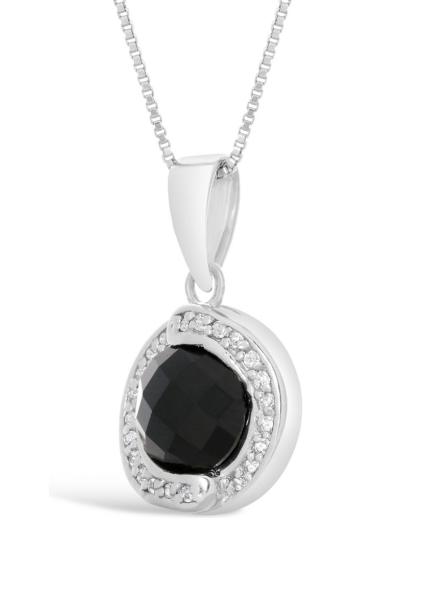 1.6 ct. t.w. Black Onyx and 3/8 ct. t.w. White Topaz Pendant Necklace in Sterling Silver