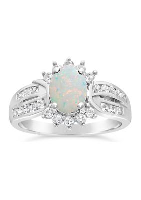 Gemminded Lab Created 0.7 ct. t.w. Created Opal and White Topaz Ring in Sterling Silver