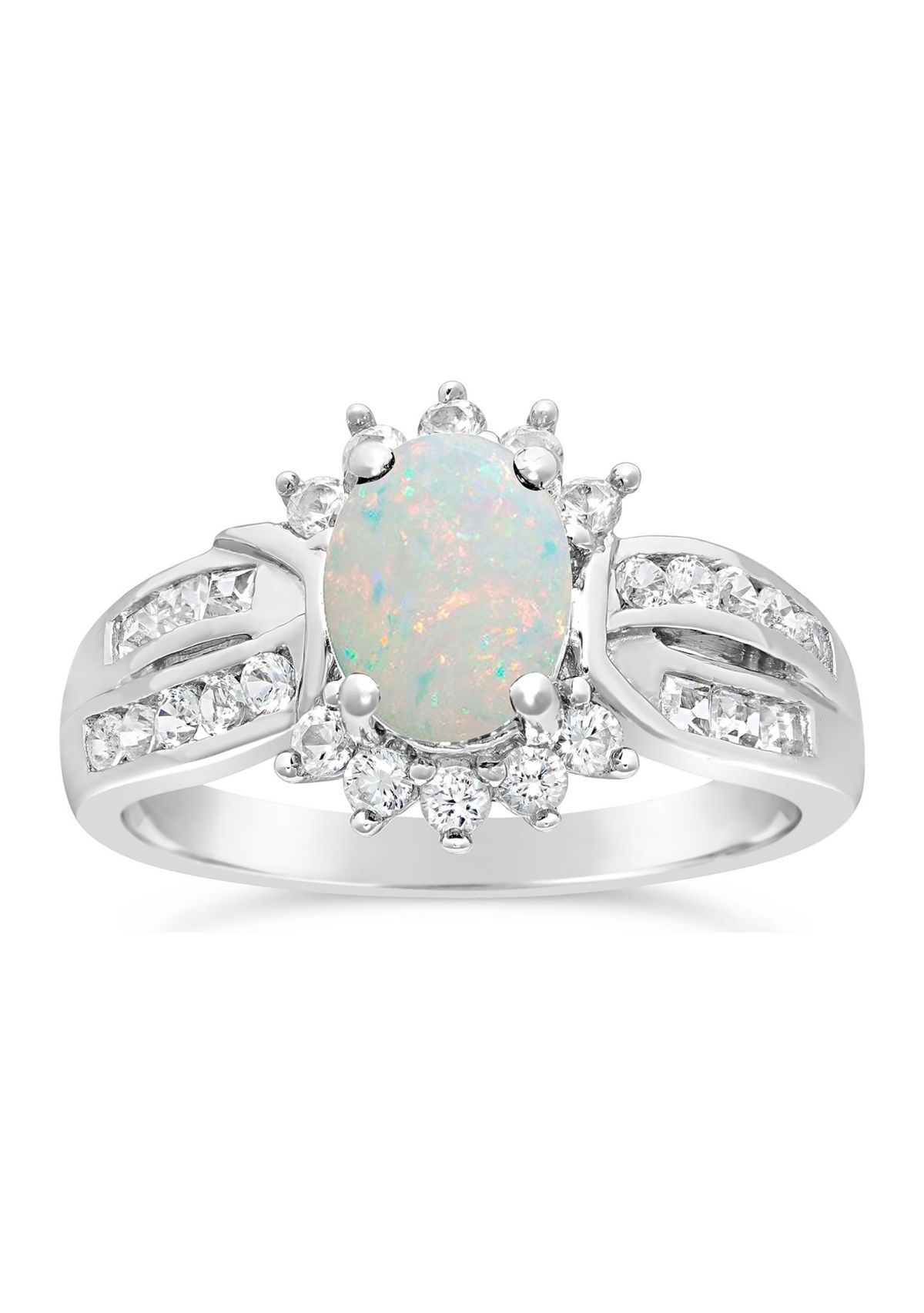 Lab Created 0.7 ct. t.w. Created Opal and White Topaz Ring in Sterling Silver