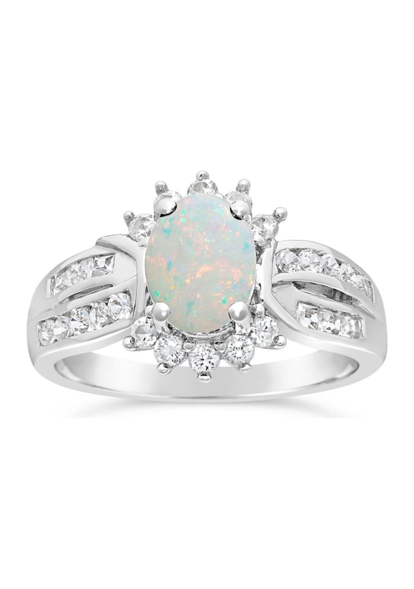 Lab Created 0.7 ct. t.w. Created Opal and White Topaz Ring in Sterling Silver