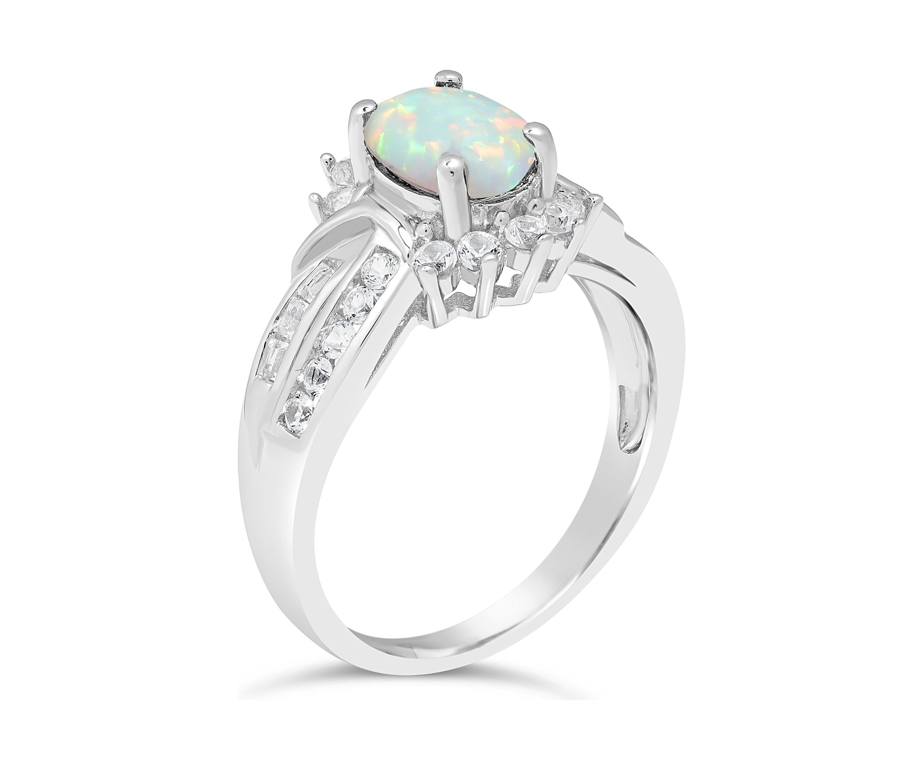 Lab Created 0.7 ct. t.w. Created Opal and White Topaz Ring in Sterling Silver