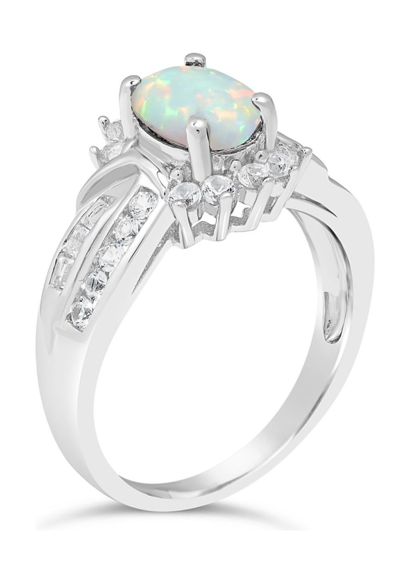 Lab Created 0.7 ct. t.w. Created Opal and White Topaz Ring in Sterling Silver
