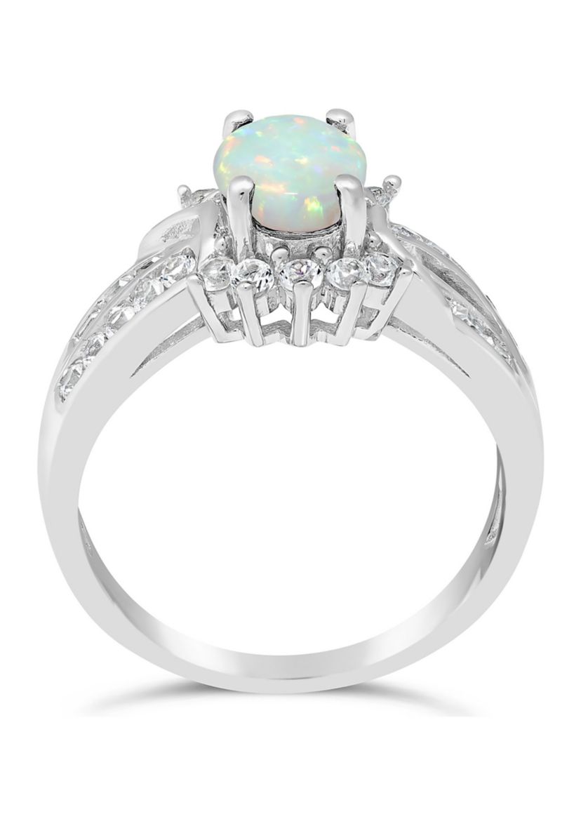 Lab Created 0.7 ct. t.w. Created Opal and White Topaz Ring in Sterling Silver