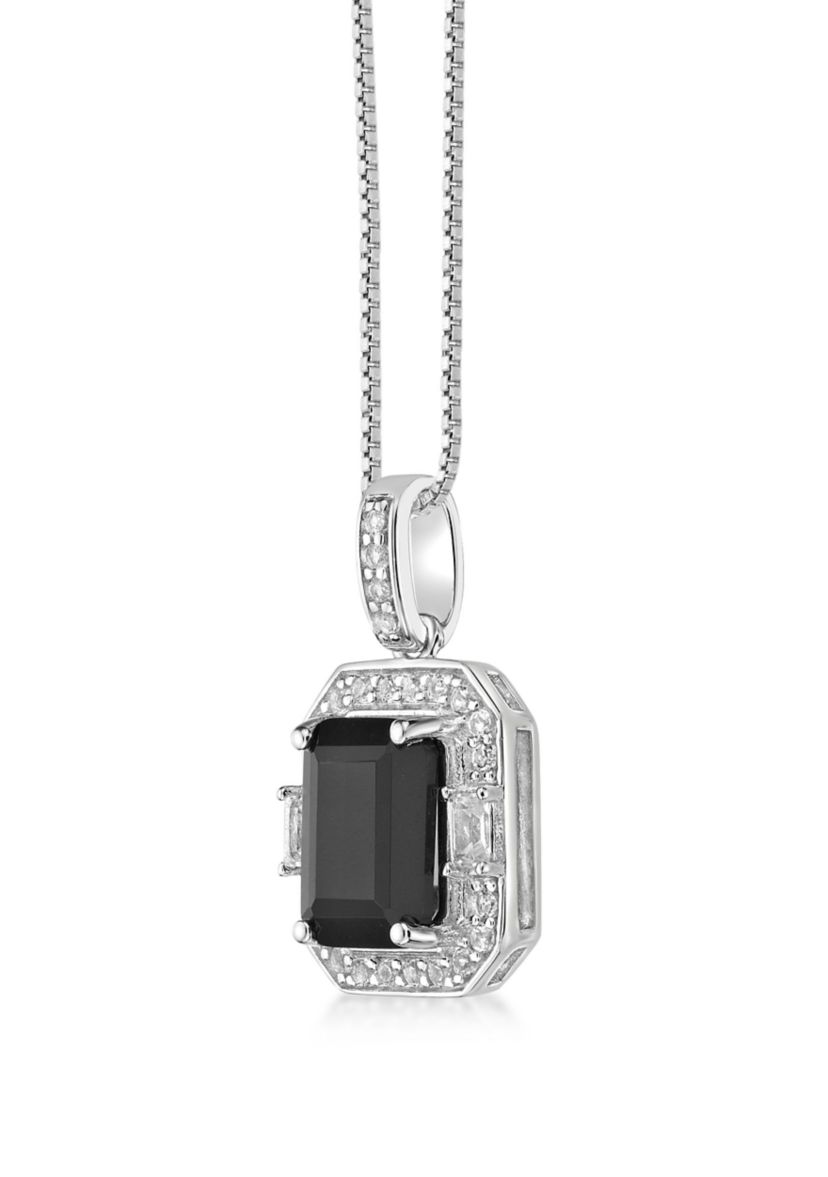 1.6 ct. t.w. Black Onyx and 1/4 ct. t.w. White Topaz Pendant Necklace in Sterling Silver