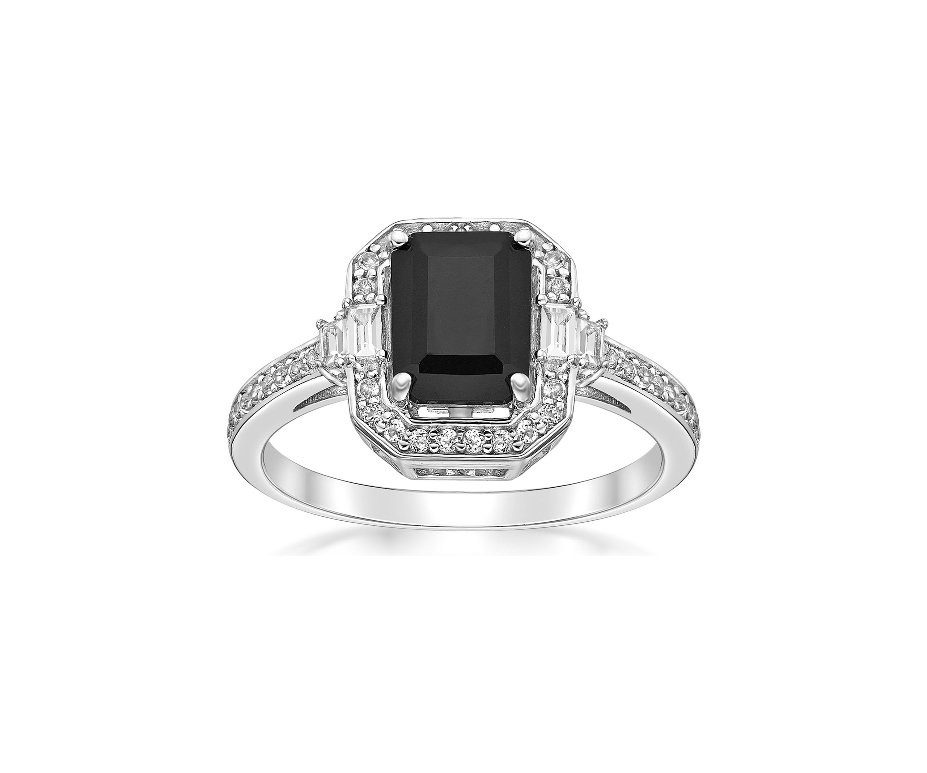 1.6 ct. t.w. Black Onyx and 3/8 ct. t.w. White Topaz Ring in Sterling Silver