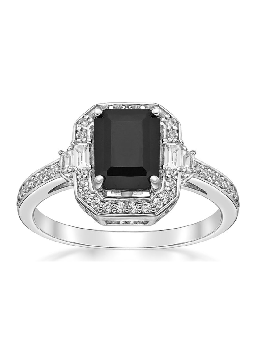 1.6 ct. t.w. Black Onyx and 3/8 ct. t.w. White Topaz Ring in Sterling Silver