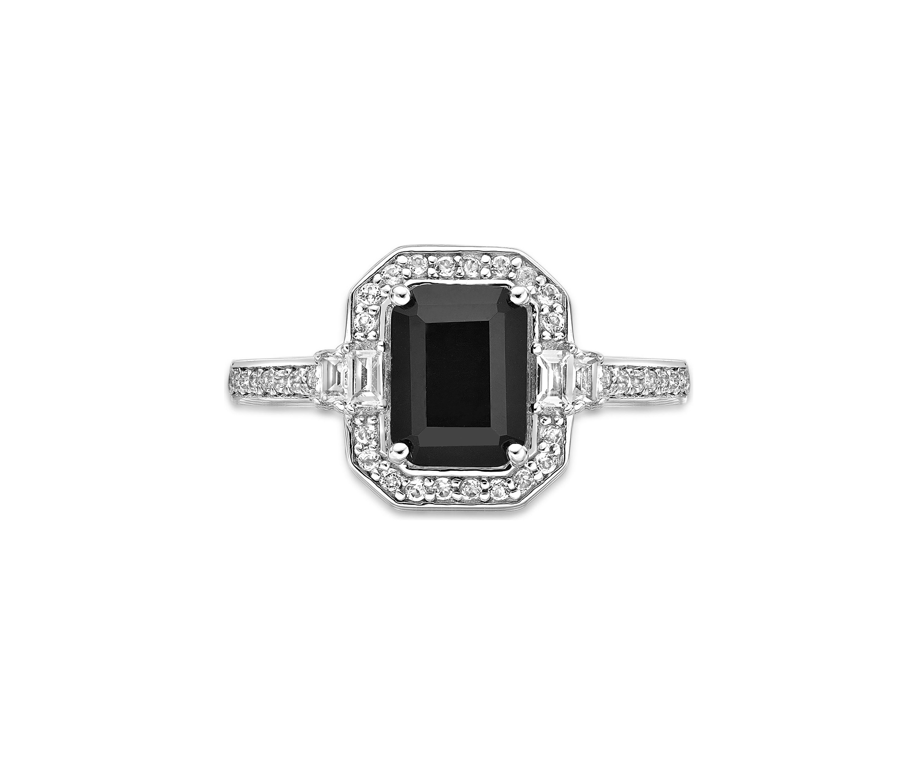 1.6 ct. t.w. Black Onyx and 3/8 ct. t.w. White Topaz Ring in Sterling Silver