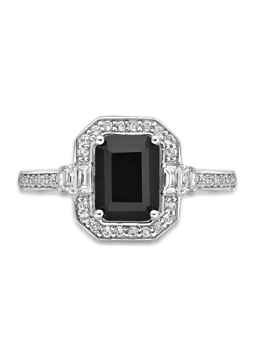 1.6 ct. t.w. Black Onyx and 3/8 ct. t.w. White Topaz Ring in Sterling Silver