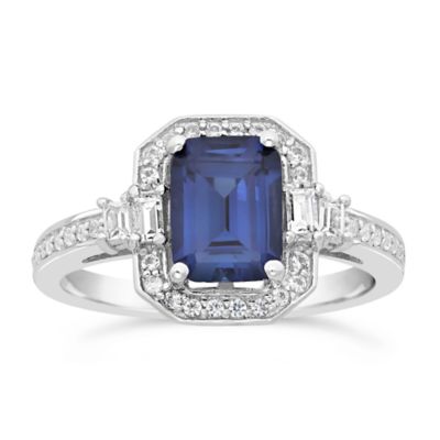 Gemminded Lab Created Womenâs Blue and White Sapphire Halo Ring in Sterling Silver, 6.5