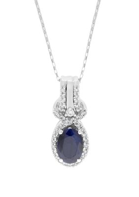 Gemminded Women's Oval Sapphire and Diamond Halo Pendant Necklace in 10K White Gold