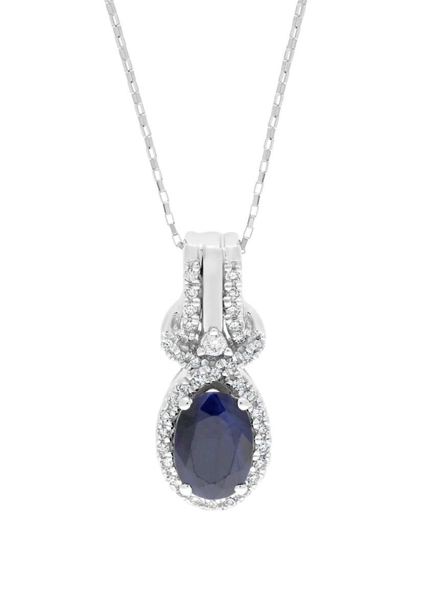  1 ct. t.w. Sapphire and 1/6 ct. t.w. Diamond Pendant Necklace