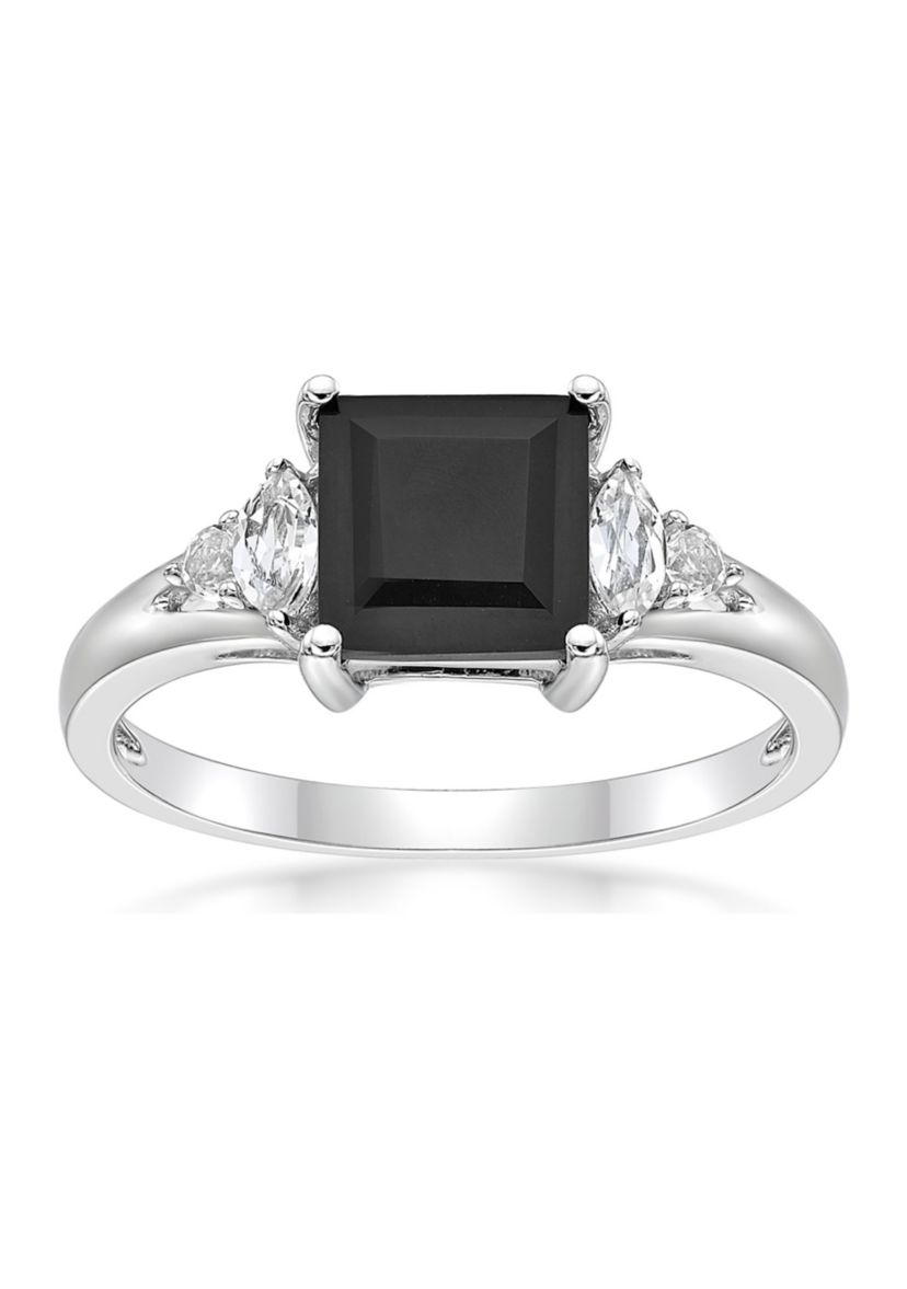1.45 ct. t.w. Black Onyx and 1/5 ct. t.w. White Topaz Ring in Sterling Silver