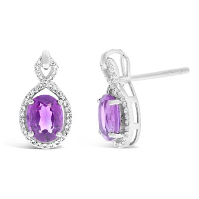 Gemminded Women's Amethyst and White Topaz Oval Halo Stud Earrings in Sterling Silver