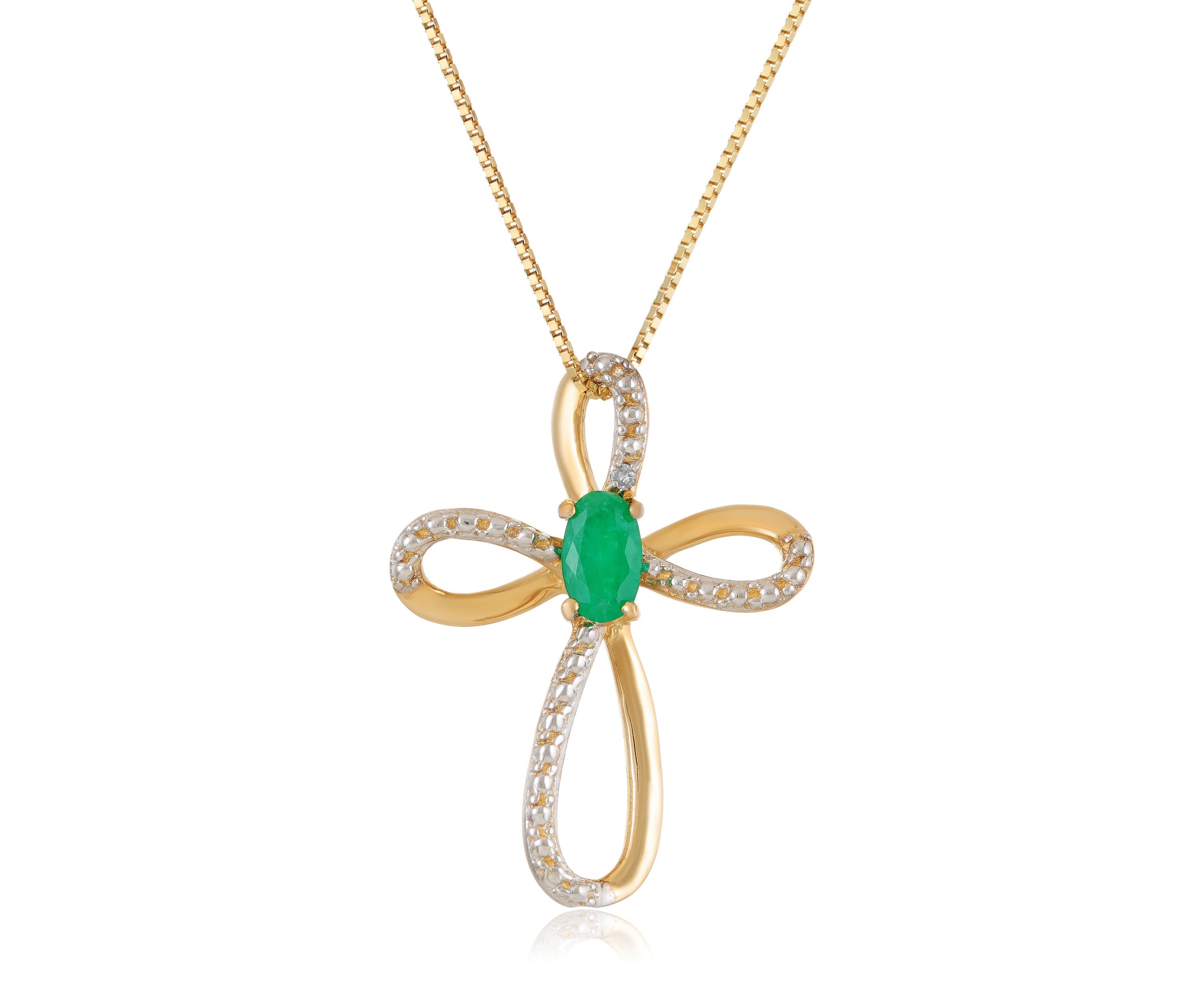 1/3 ct. t.w. Emerald and Diamond Accent Cross Pendant in 10K Gold