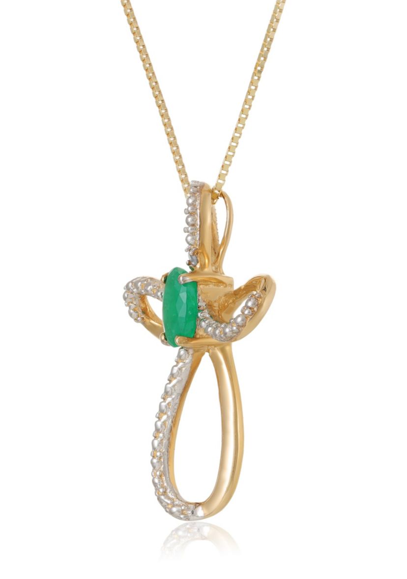 1/3 ct. t.w. Emerald and Diamond Accent Cross Pendant in 10K Gold