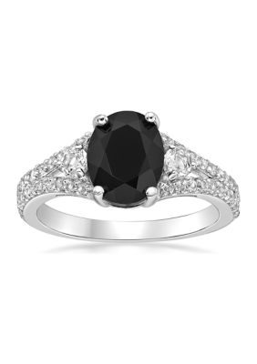 Gemminded Lab Created Womenâs Oval Gemstone and White Topaz Split Shank Ring in Sterling Silver