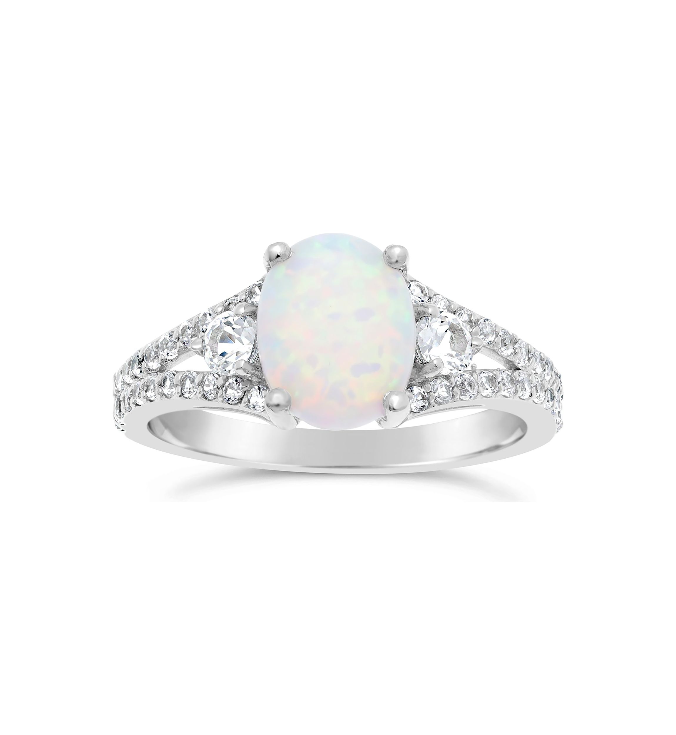 Lab Created 1 ct. t.w. Created Opal and White Topaz Ring in Sterling Silver