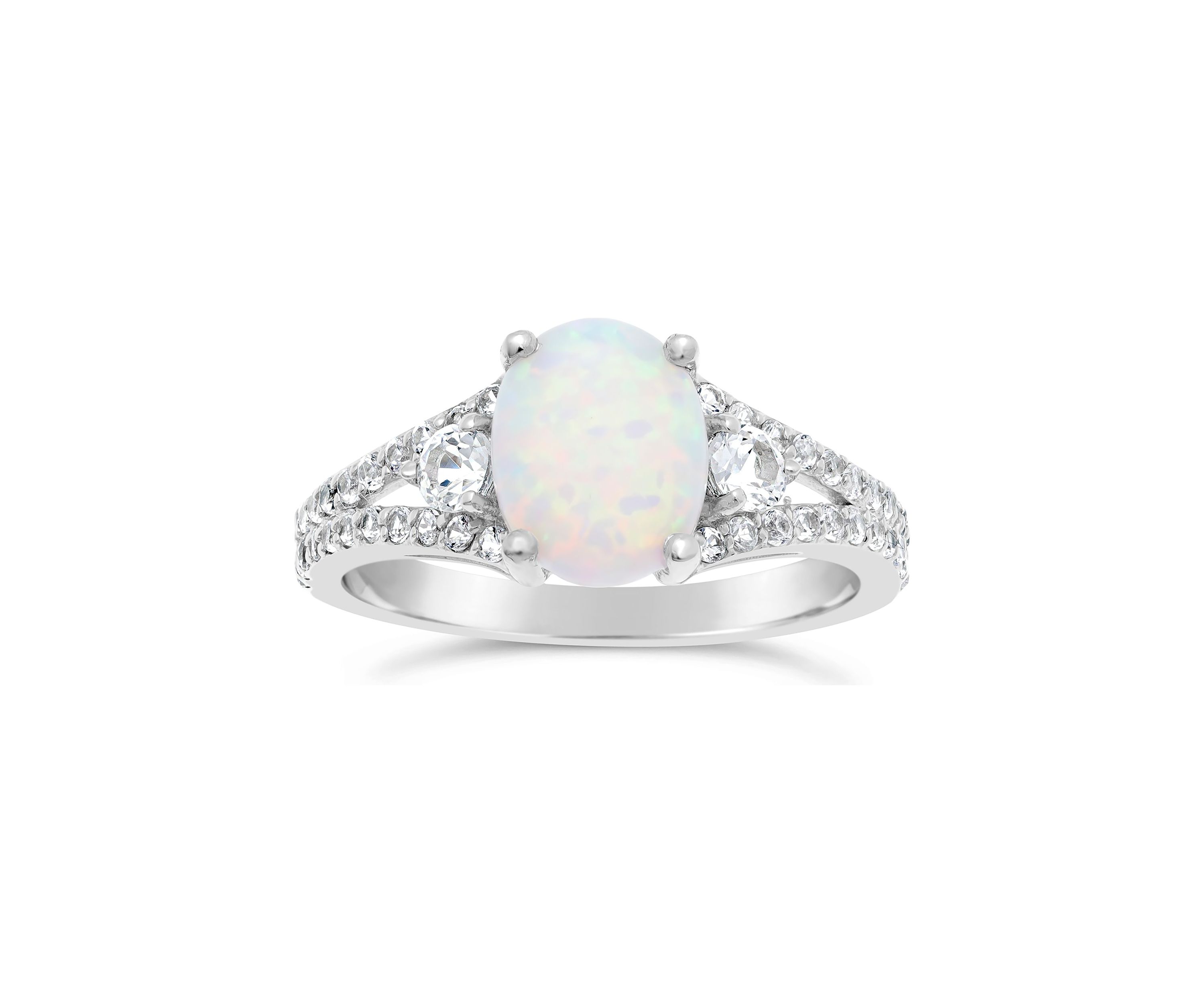 Lab Created 1 ct. t.w. Created Opal and White Topaz Ring in Sterling Silver