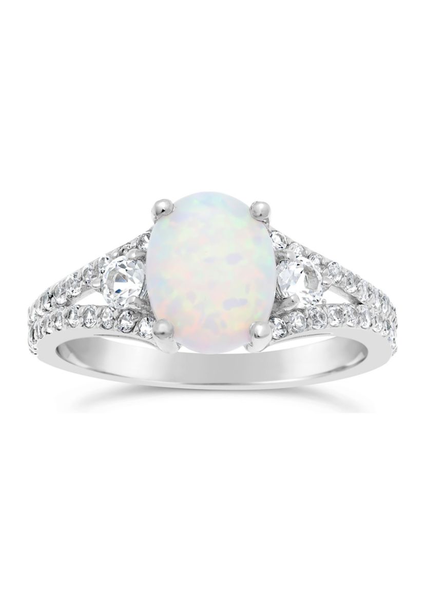 Lab Created 1 ct. t.w. Created Opal and White Topaz Ring in Sterling Silver
