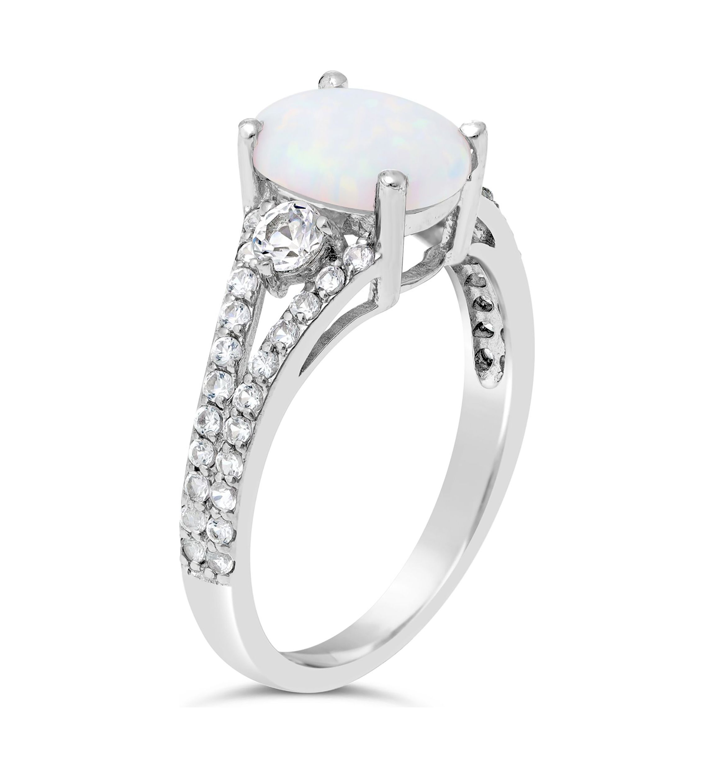 Lab Created 1 ct. t.w. Created Opal and White Topaz Ring in Sterling Silver