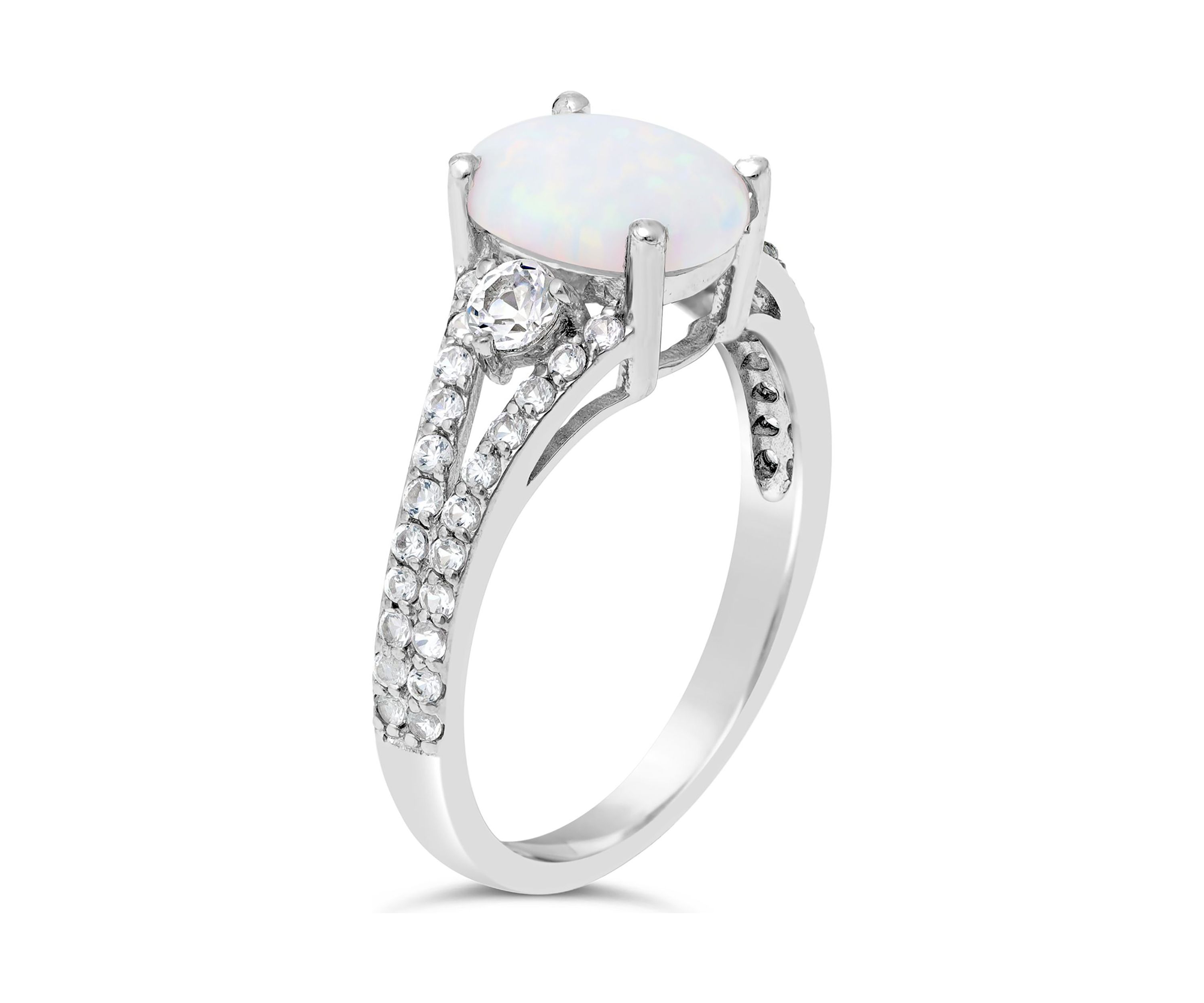 Lab Created 1 ct. t.w. Created Opal and White Topaz Ring in Sterling Silver