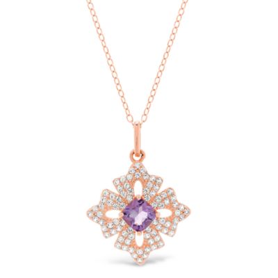 Gemminded Women's Amethyst Necklace in Rose Gold-Plated Sterling Silver, 18 in