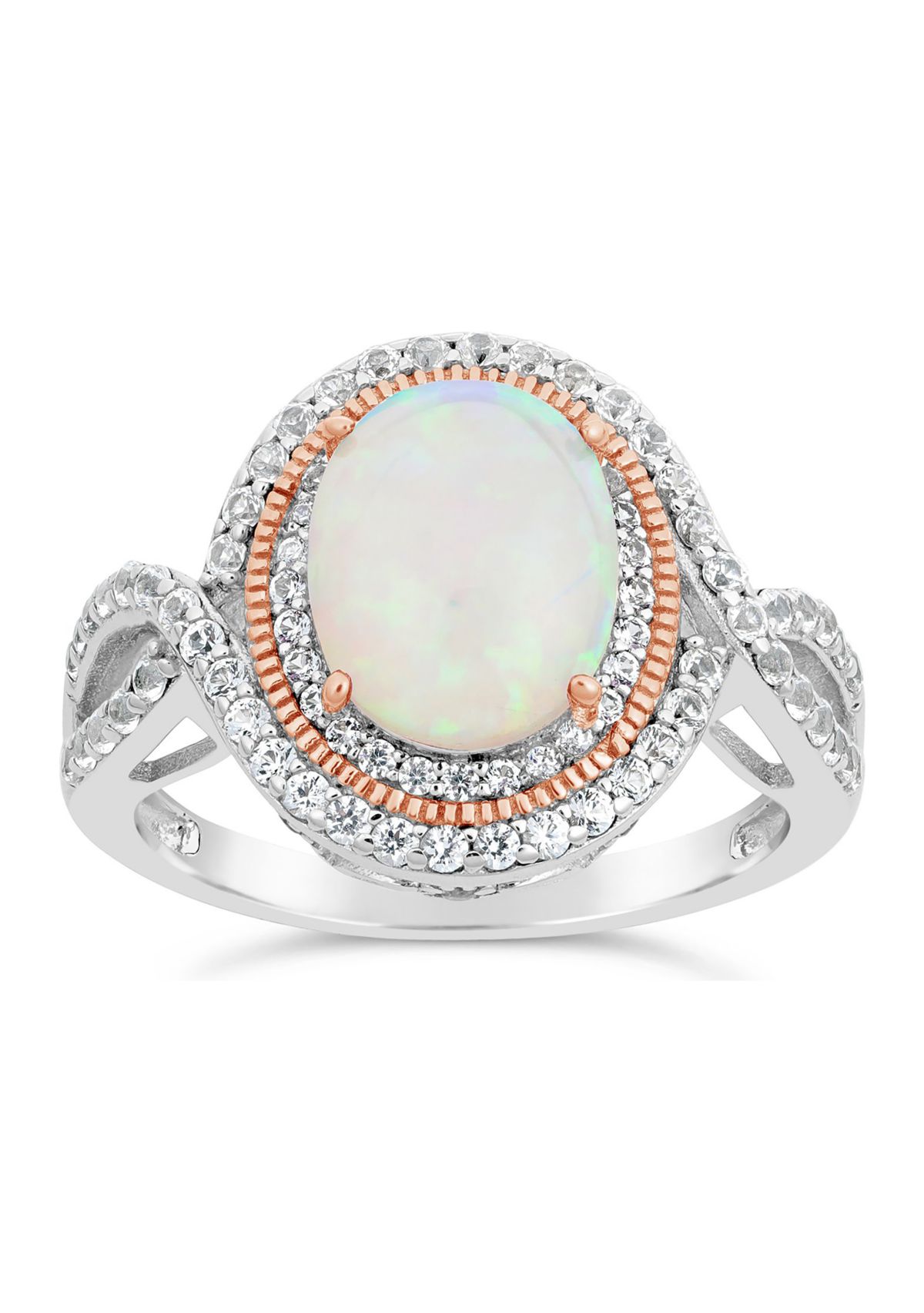 Lab Created 1.5 ct. t.w. Created Opal and White Topaz Ring in Sterling Silver