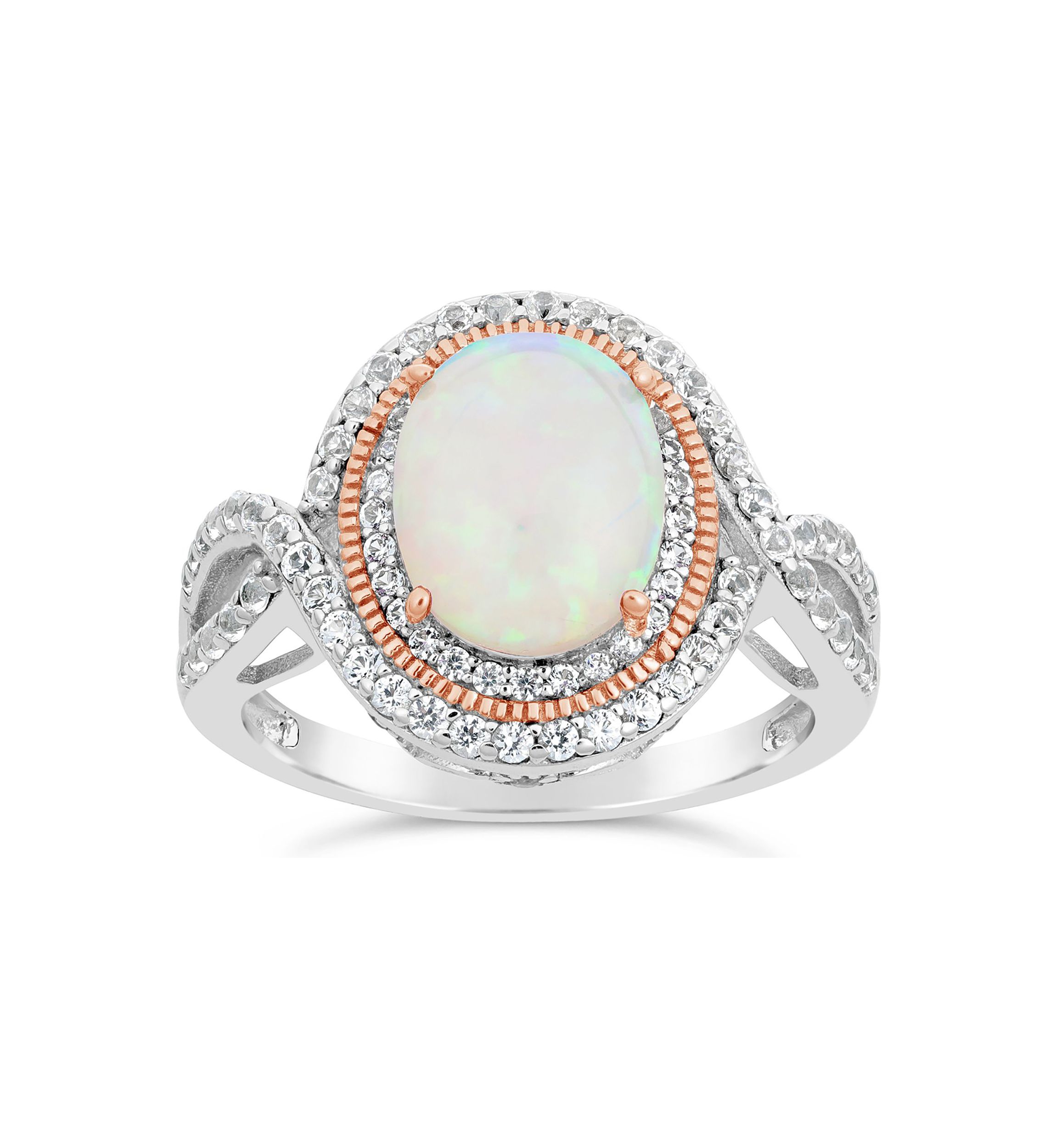 Lab Created 1.5 ct. t.w. Created Opal and White Topaz Ring in Sterling Silver