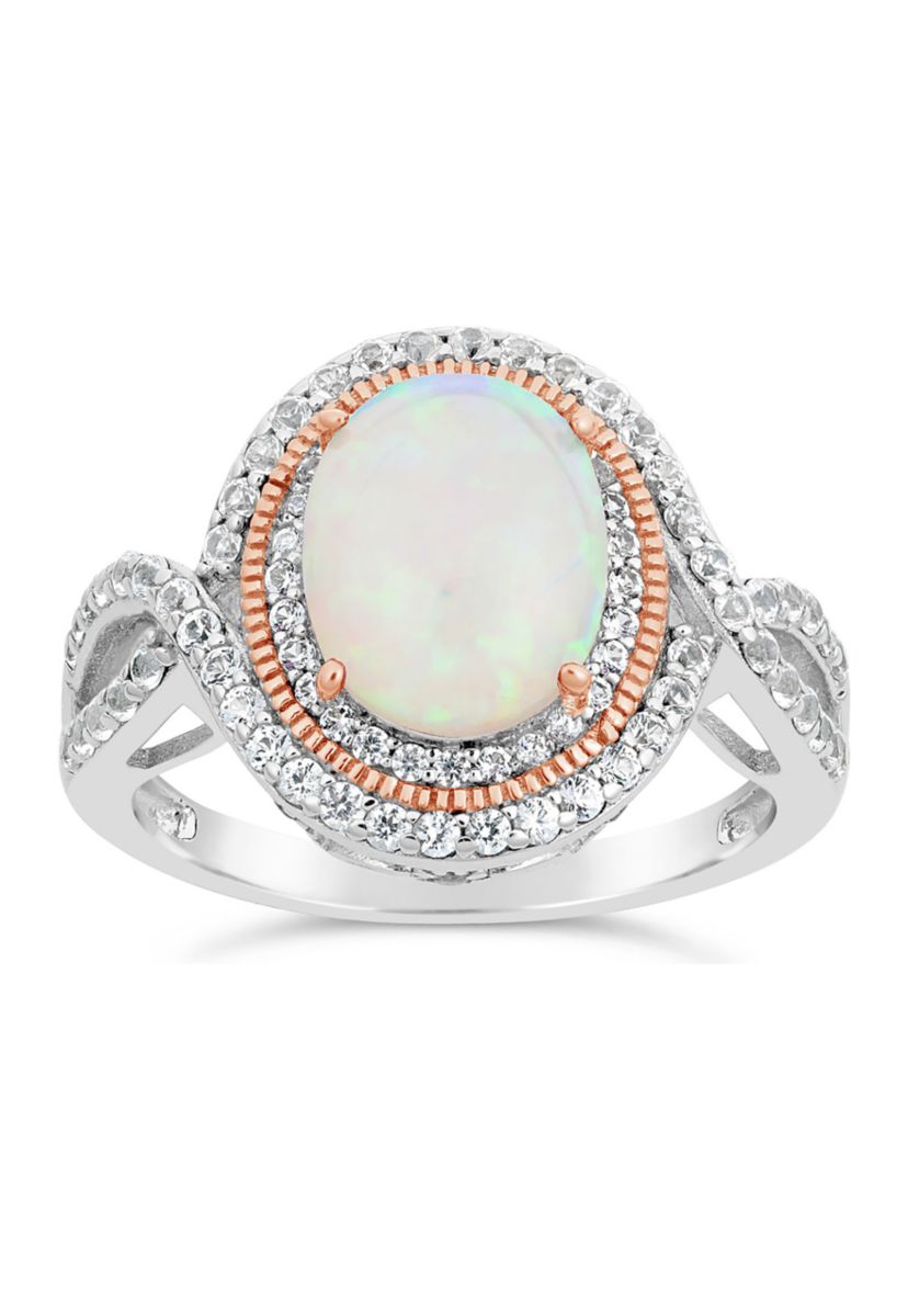 Lab Created 1.5 ct. t.w. Created Opal and White Topaz Ring in Sterling Silver