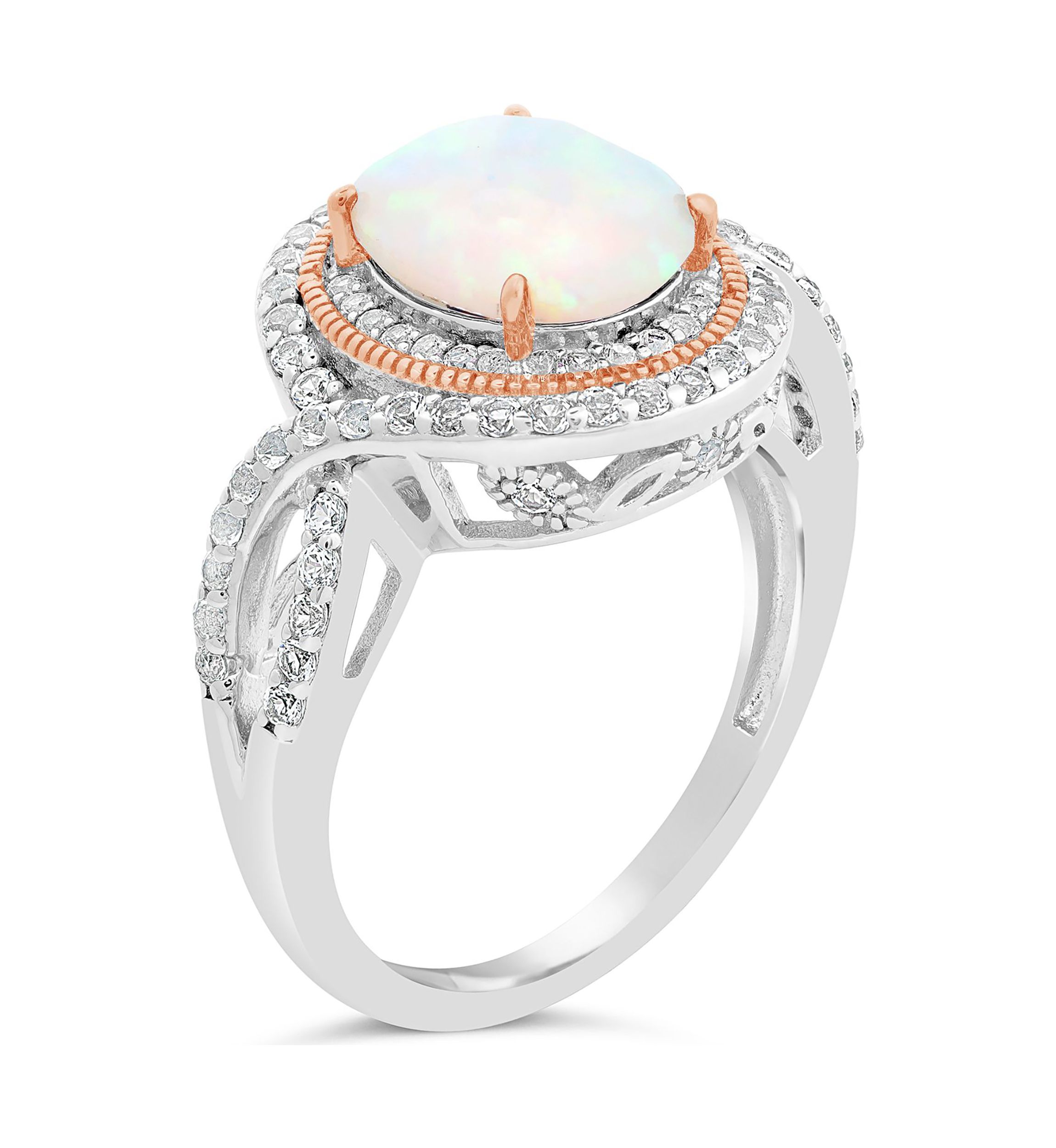 Lab Created 1.5 ct. t.w. Created Opal and White Topaz Ring in Sterling Silver