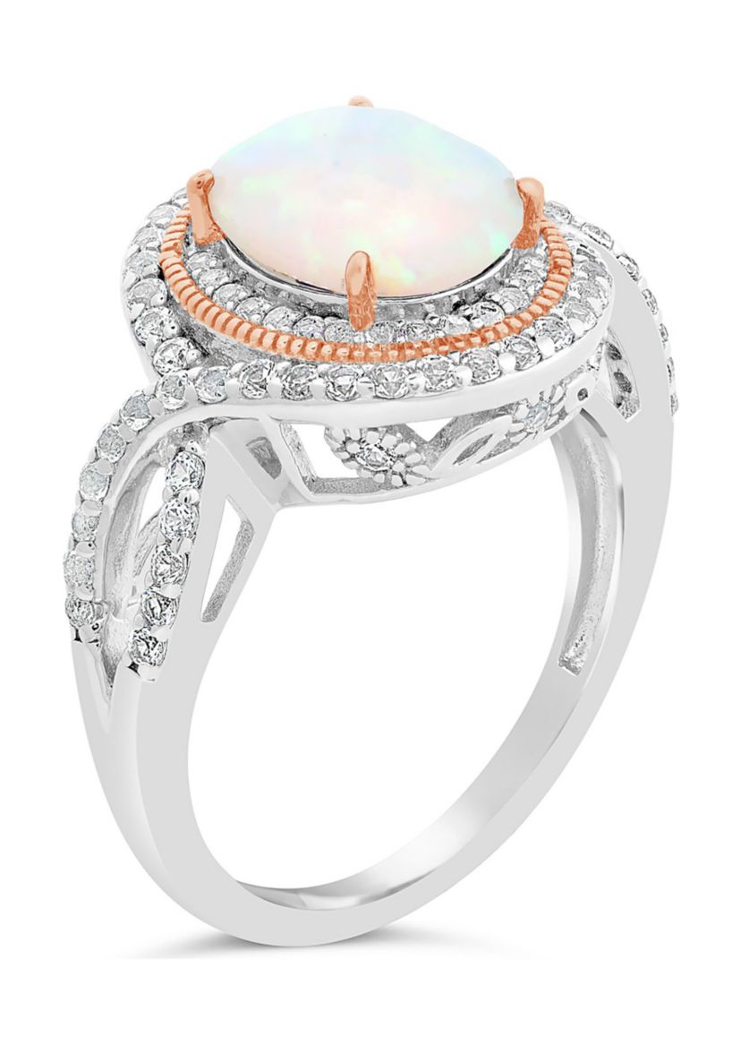 Lab Created 1.5 ct. t.w. Created Opal and White Topaz Ring in Sterling Silver