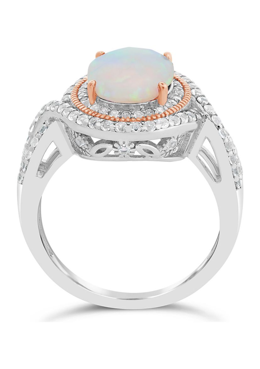Lab Created 1.5 ct. t.w. Created Opal and White Topaz Ring in Sterling Silver