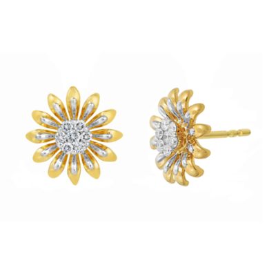 Brilliant Grown Women's Yellow Sterling Silver Sunflower Stud Earrings with Diamond Accent
