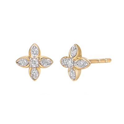 Brilliant Grown Women's Round Diamond Yellow Gold Flower Stud Earrings