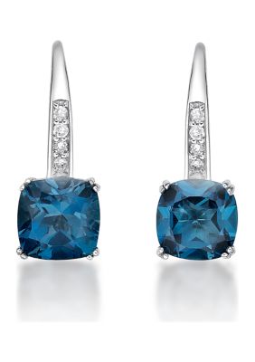 Belk & Co 2.63 Ct. T.w. London Blue Topaz And 1/10 Ct. T.w. Diamond Earrings In 10K White Gold