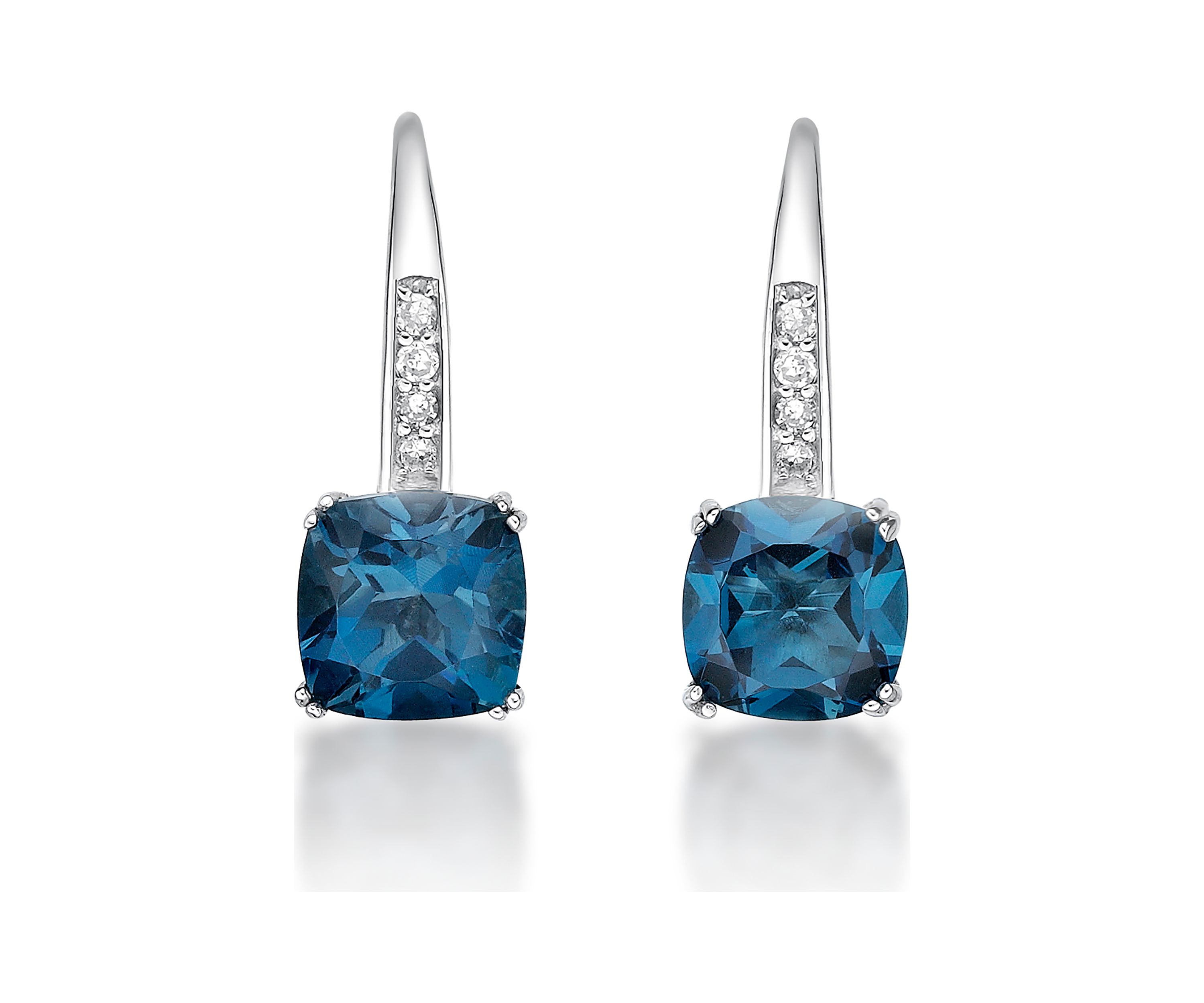 2.63 ct. t.w. London Blue Topaz and 1/10 ct. t.w. Diamond Earrings in 10K White Gold