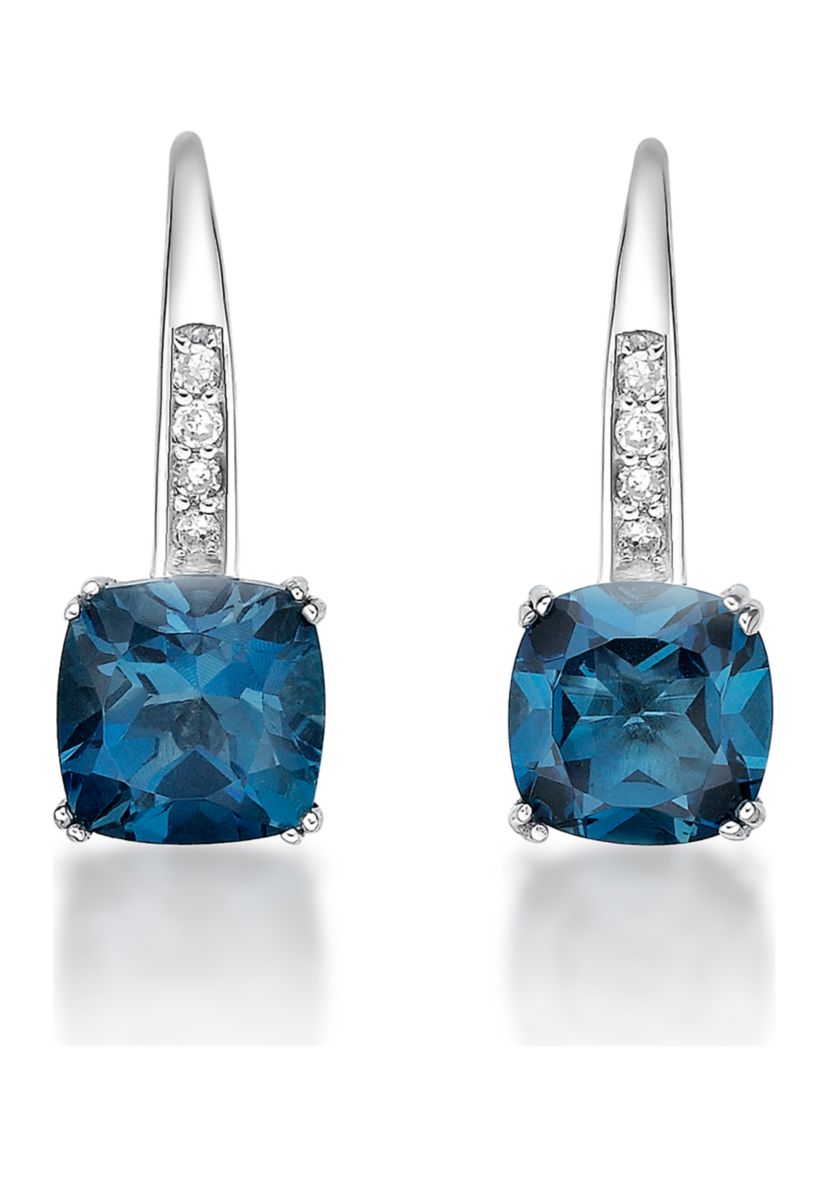 2.63 ct. t.w. London Blue Topaz and 1/10 ct. t.w. Diamond Earrings in 10K White Gold