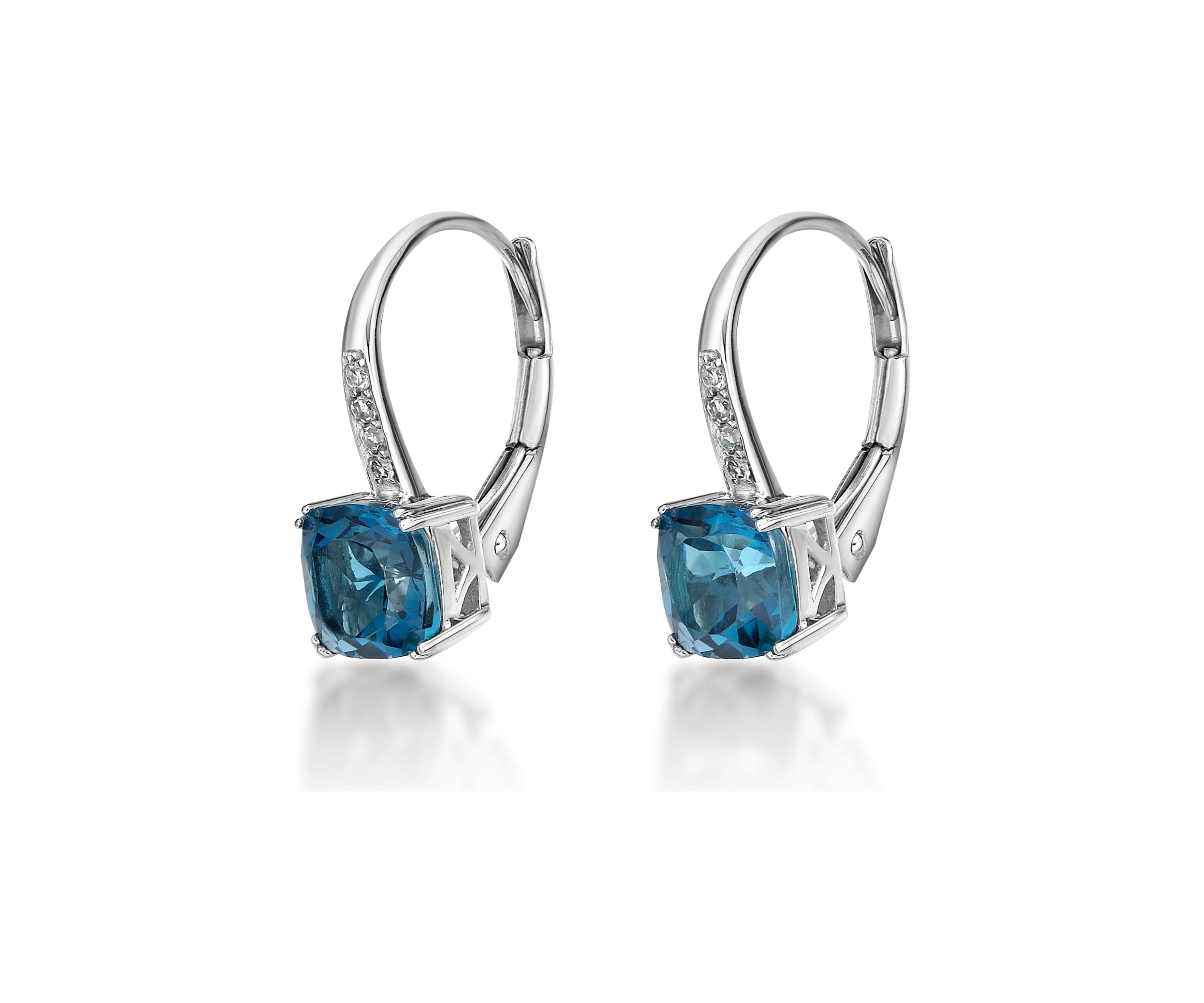 2.63 ct. t.w. London Blue Topaz and 1/10 ct. t.w. Diamond Earrings in 10K White Gold