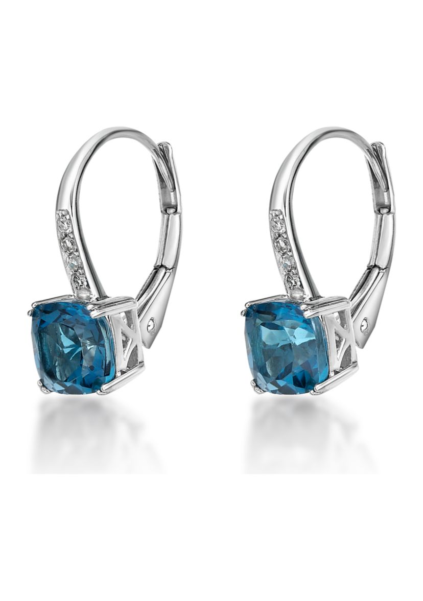 2.63 ct. t.w. London Blue Topaz and 1/10 ct. t.w. Diamond Earrings in 10K White Gold