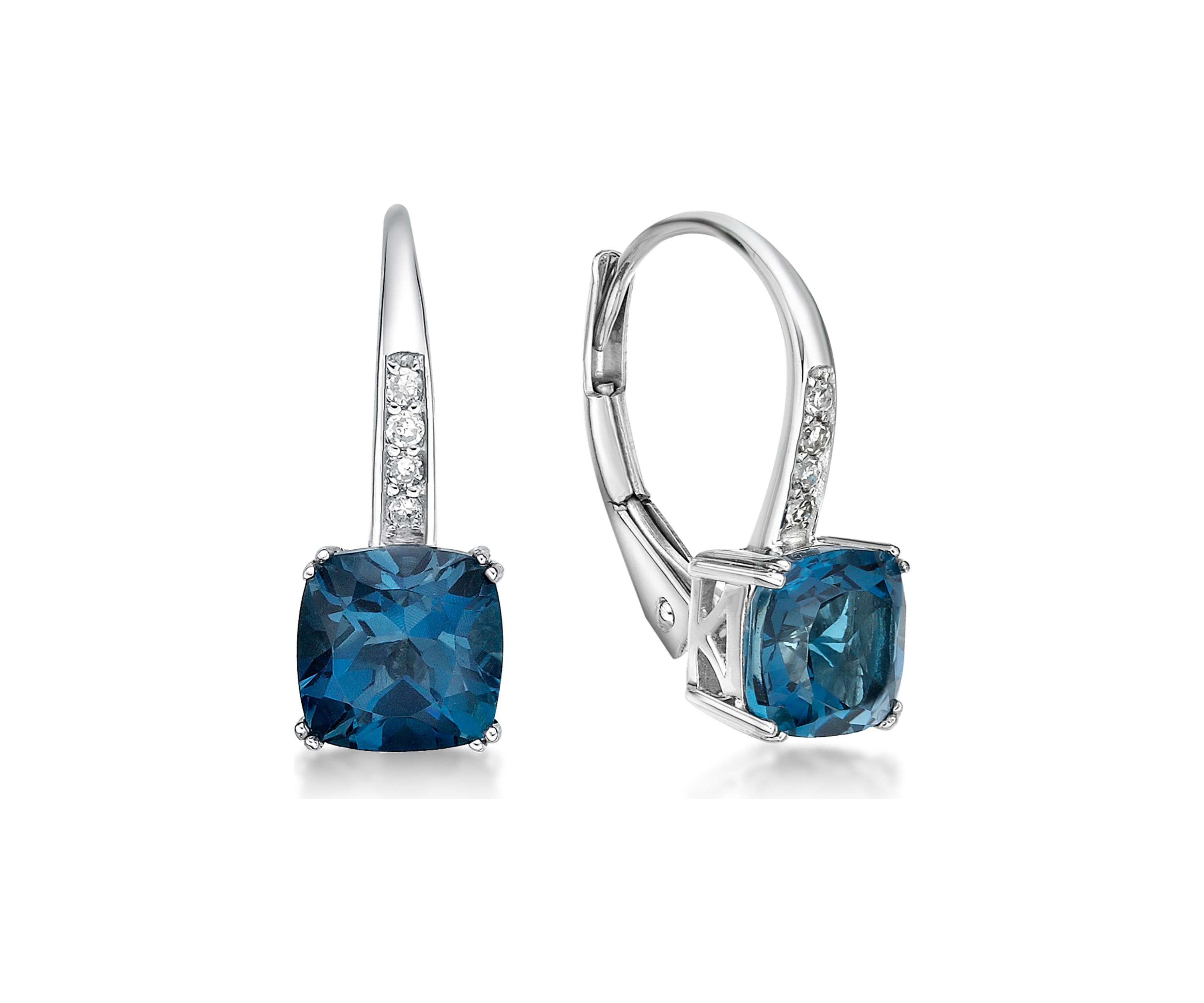 2.63 ct. t.w. London Blue Topaz and 1/10 ct. t.w. Diamond Earrings in 10K White Gold