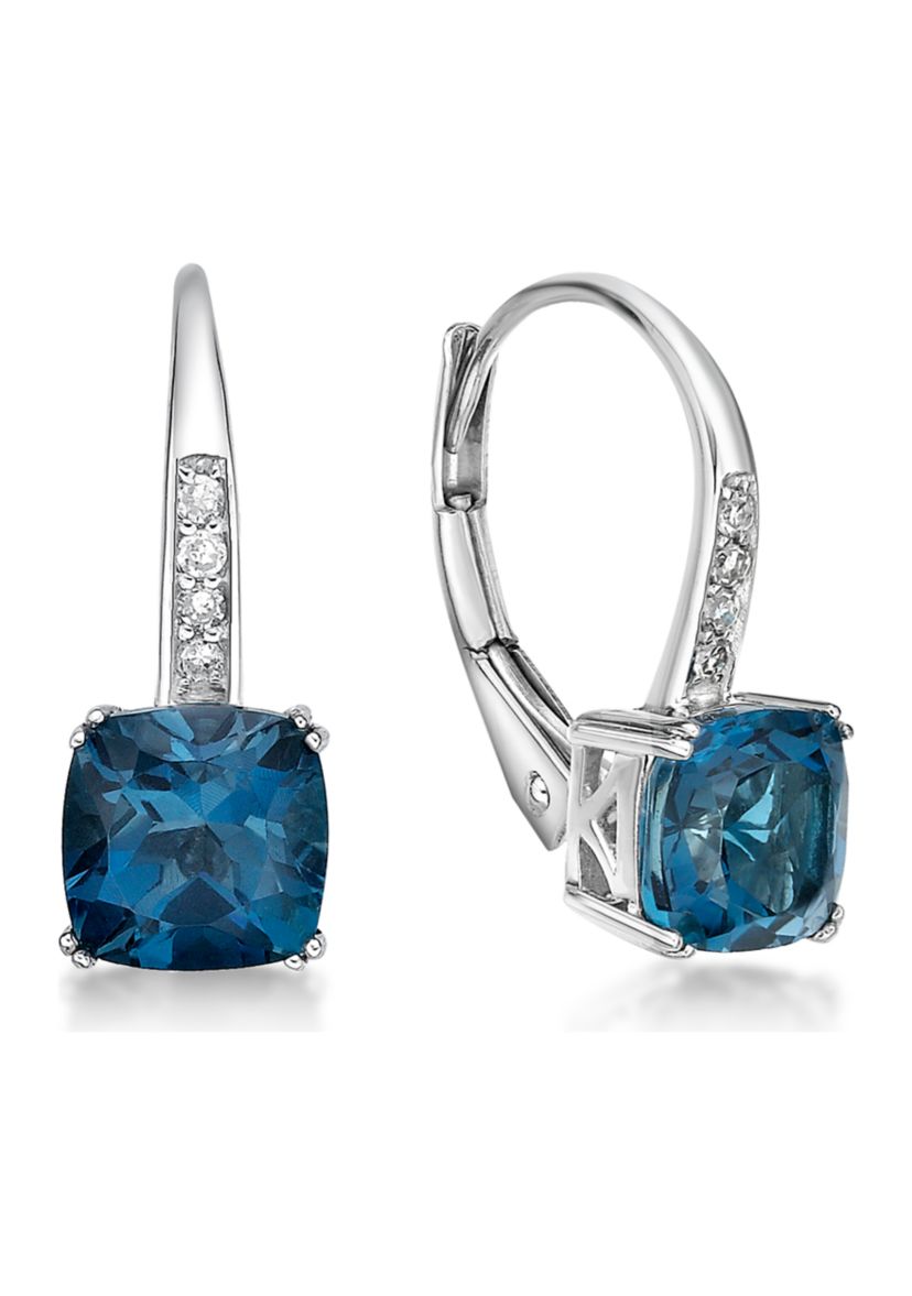 2.63 ct. t.w. London Blue Topaz and 1/10 ct. t.w. Diamond Earrings in 10K White Gold