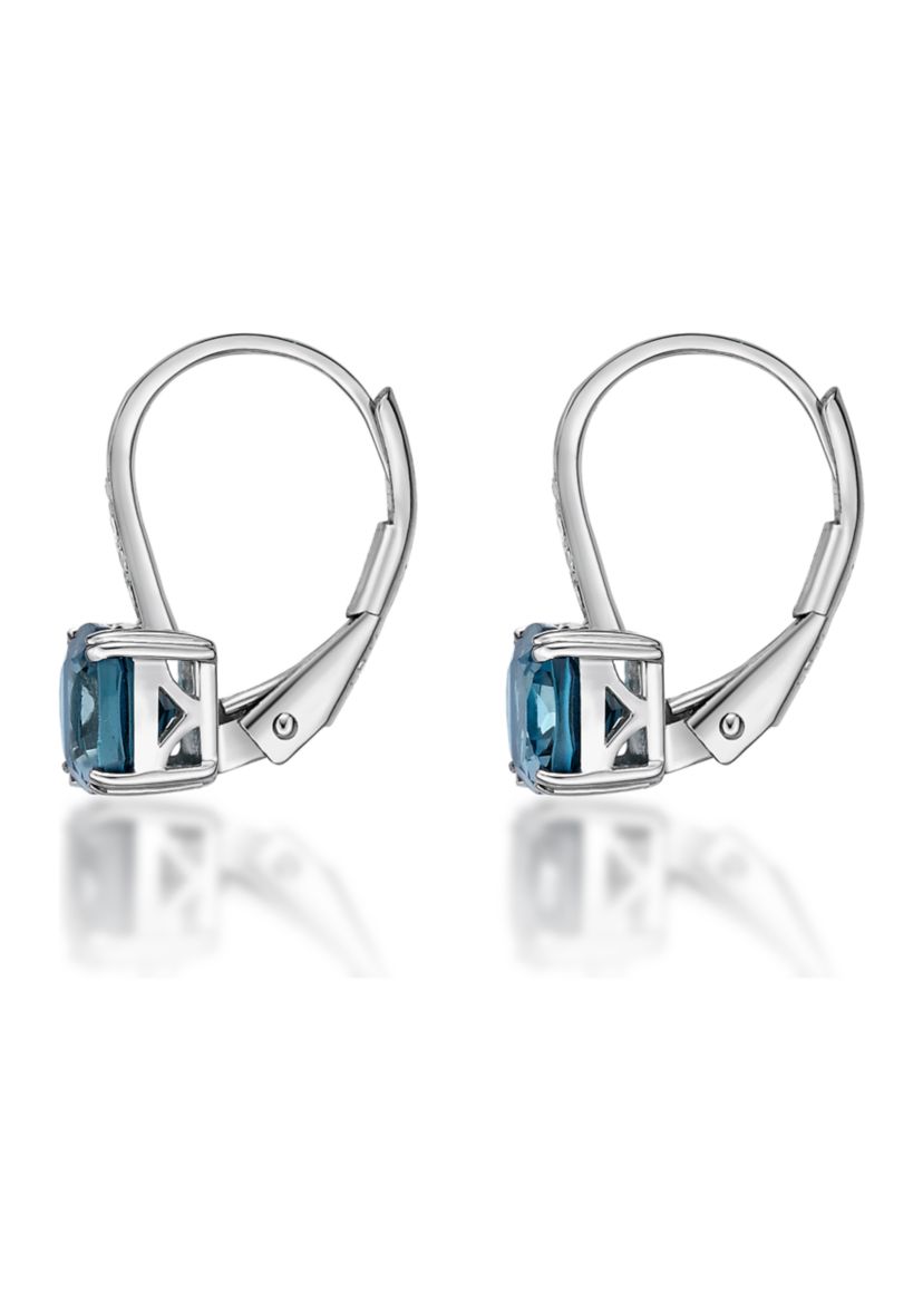 2.63 ct. t.w. London Blue Topaz and 1/10 ct. t.w. Diamond Earrings in 10K White Gold
