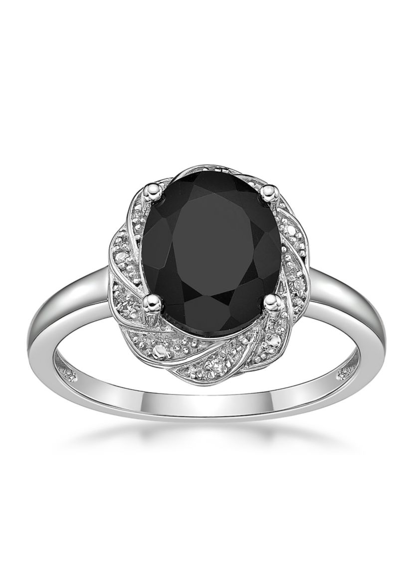 1 ct. t.w. Black Onyx and White Topaz Accent Ring in Sterling Silver