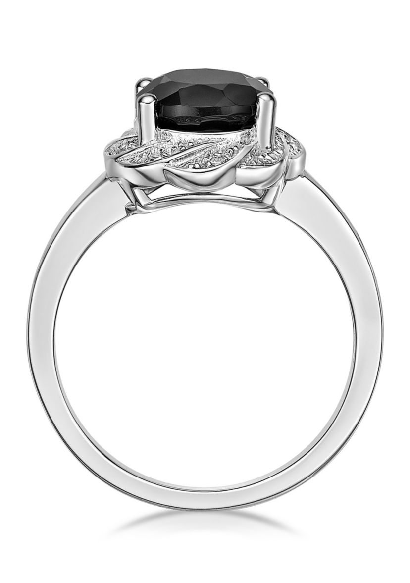 1 ct. t.w. Black Onyx and White Topaz Accent Ring in Sterling Silver